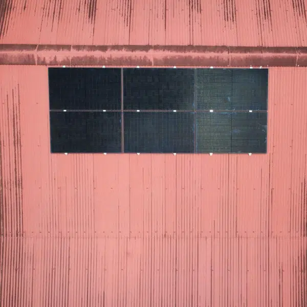 Champ de panneaux solaires installé sur un hangar en Guyane